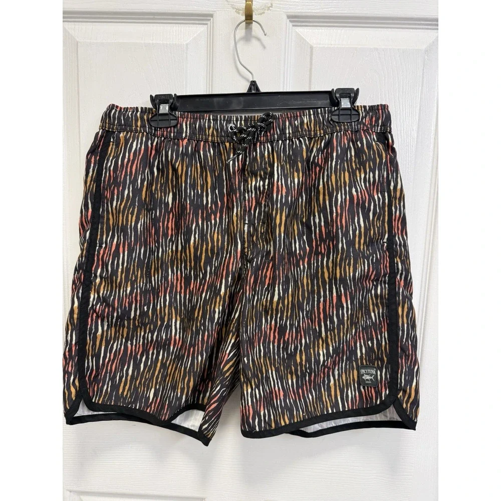 Men's Spicy Tuna Swim Trunks Boardshorts Large Black Striped Lined Pockets Beach